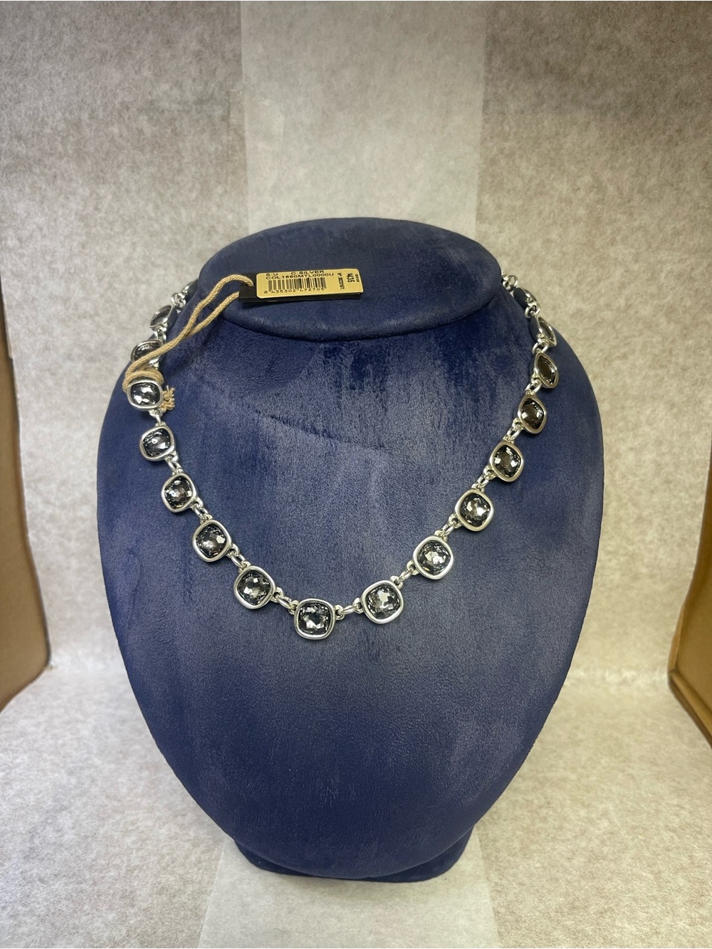 UNOde50 Mademoiselle Silver Plated Gray Crystal Link Necklace 17" NWT